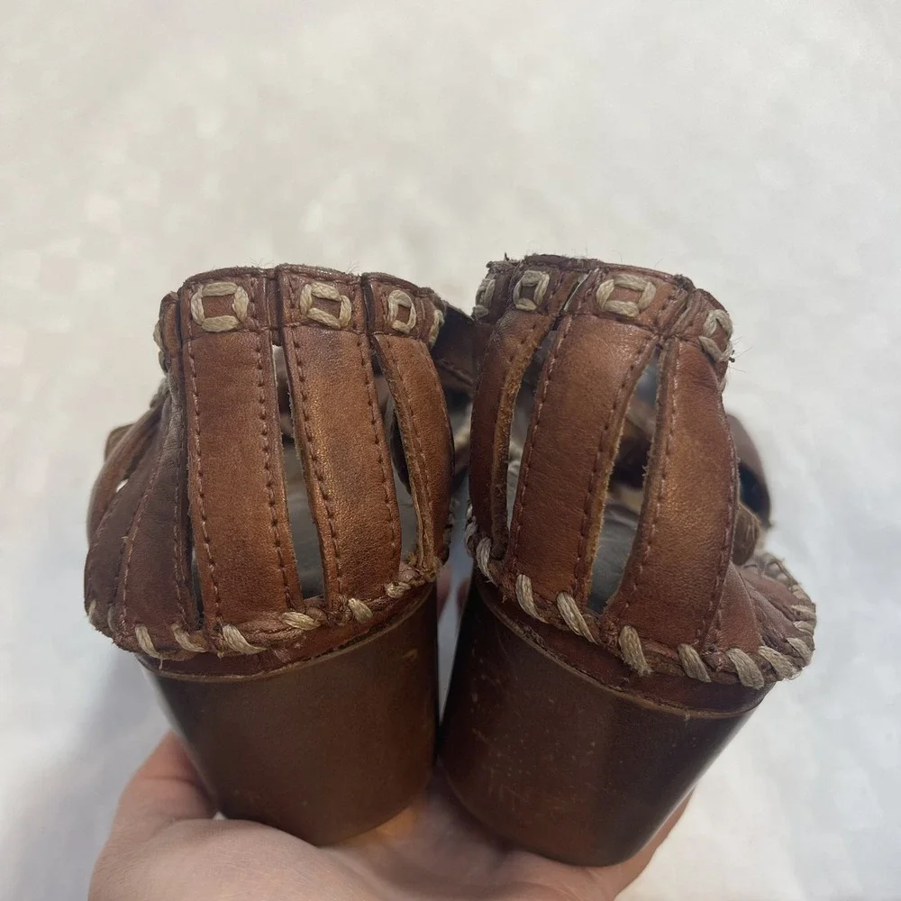 Ariat Shalimar Boho Brown Leather T-Strap Wedge Sandals Womens‎ 7.5 UK 5 EU 38.5